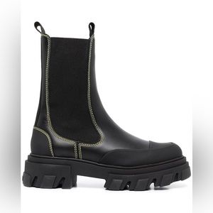 GANNI Black Leather Lug Chelsea Boots